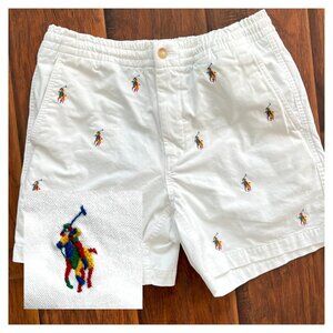 POLO RALPH LAUREN Allover Pony Embroidery Prepster Stretch 5" Shorts SMALL